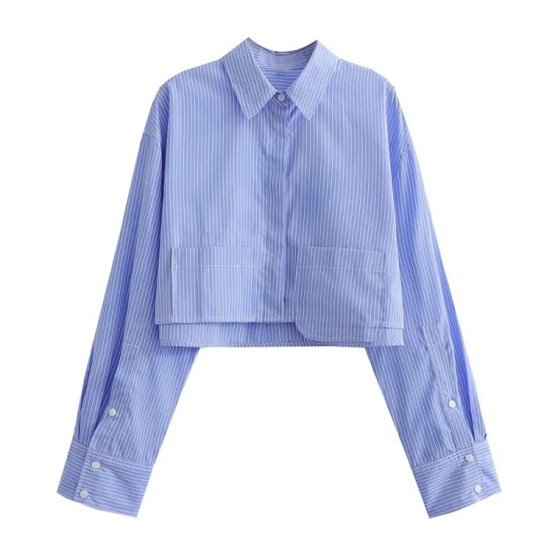 Camisa Cropped Popelín Bolsillo  | Camisas Mujer Camisas Azul claro