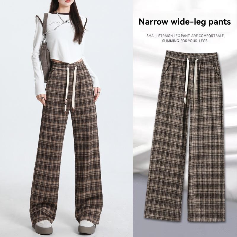 Pantalón Straight Cuadros  | Pantalones Mujer Mujer Marrón