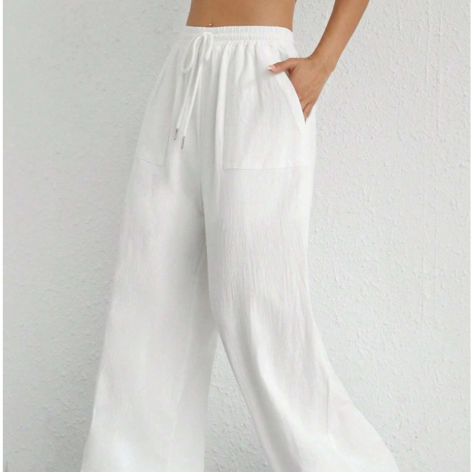 Pantalón Wide Leg Lino Blend  | Pantalones Mujer Mujer Blanco