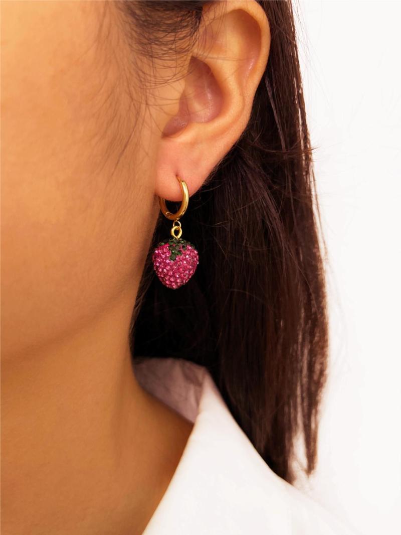 Pendientes Aro Mariquita Cristales Rojo  | Bisutería Mujer Accesorios Bisutería